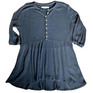 Free People Beach Gray Blossom Henley T-shirt Ribbed Mini Dress XS Boho Cottage